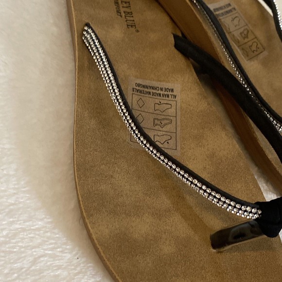 Ashley Blue Flip Flop Size 8 NEW Black with Silver Rhinestones Sandals Summer - Picture 6 of 8